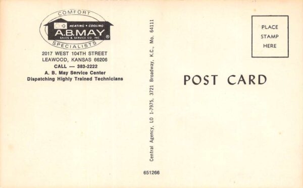 Leawood Kansas A.B. May Service Center, Chrome, Vintage Postcard U23533 - Image 2
