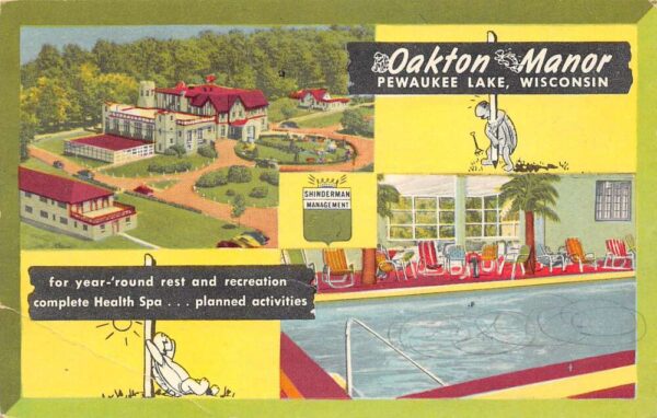 Pewaukee Lake Wisconsin Oakton Manor Health Spa, Vintage Postcard U23540