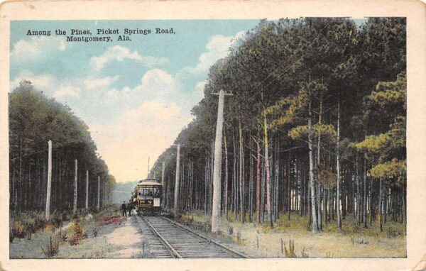 Montgomery Alabama Trolley Along Picket Springs Road, Vintage Postcard U23557