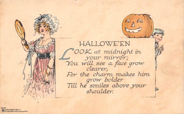 P.F. Volland & Co., Lady With Mirror, Boy & Jack-O-Lantern, PC U23564