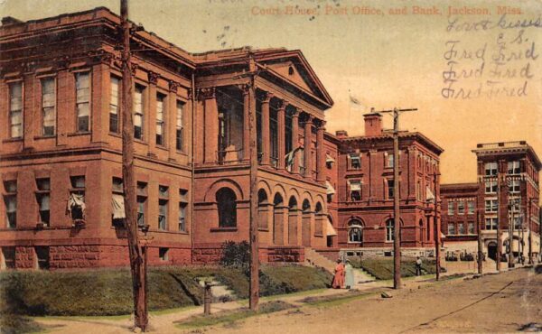 Jackson Mississippi Court House Post Office and Bank Postcard AA102222