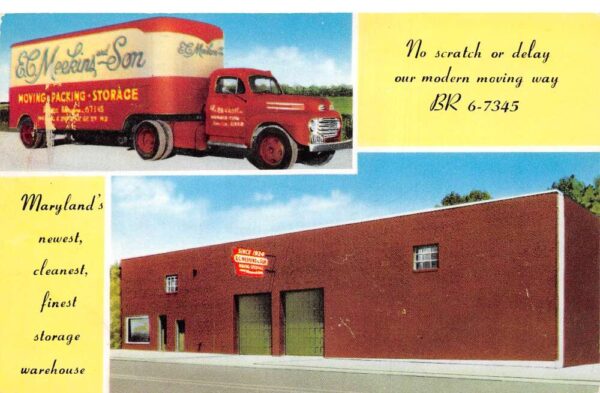 Baltimore Maryland EC Meekins and Son Moving Truck Storage Ad Postcard AA102252
