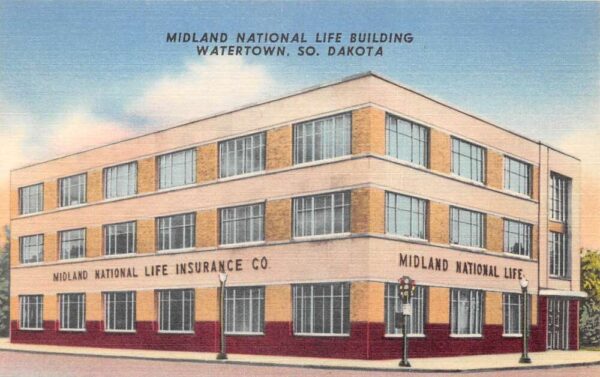 Watertown South Dakota Midland National Life Insurance Bldg Postcard AA102260