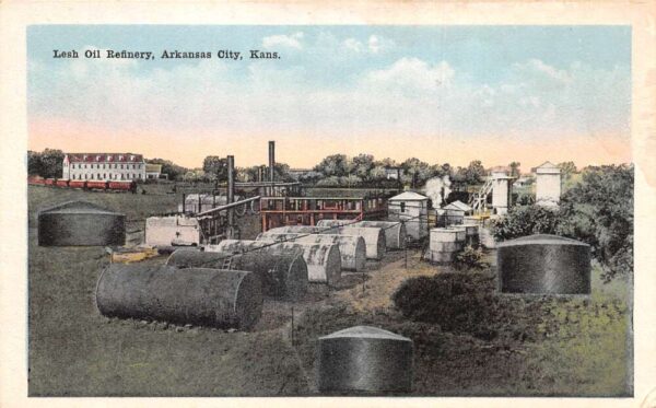 Arkansas City Kansas Lesh Oil Refinery Vintage Postcard AA102262