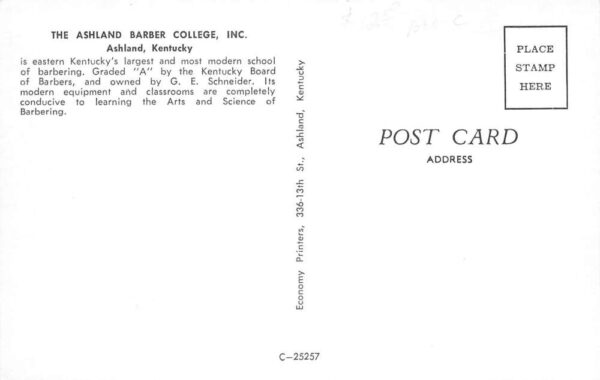 Ashland Kentucky Barber College Classroom Barbershop Postcard AA102268 - Image 2