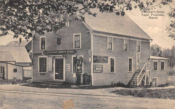 Cape Porpoise Maine Flectcher's Variety Store Gas Pump Vintage Postcard AA102278