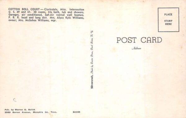 Clarksdale Mississippi Cotton Boll Court Vintage Postcard AA102294 - Image 2