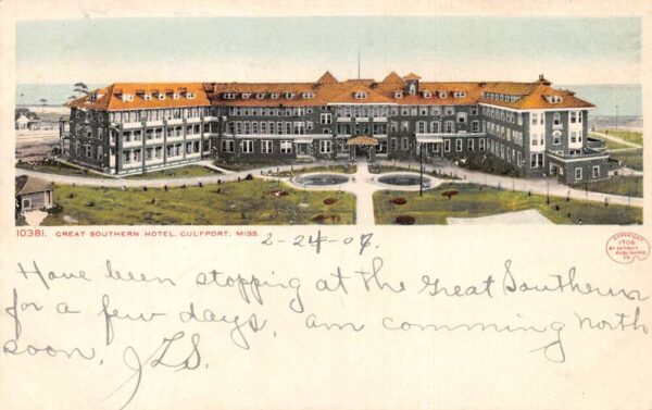 Gulfport Mississippi Great Southern Hotel Birds Eye View Detroit PC AA102297