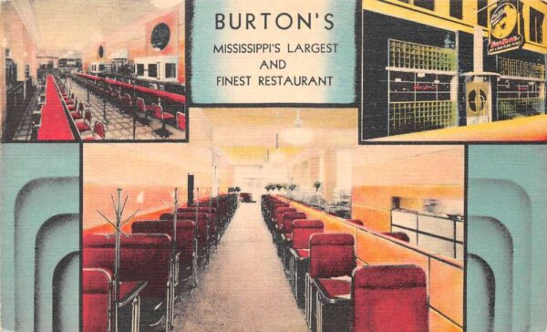 Jackson Mississippi Burton's Restaurant Linen Vintage Postcard AA102301