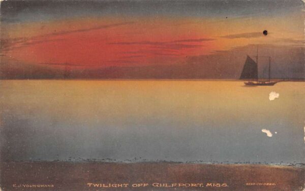 Gulfport Mississippi Twilight Scene Sailing Vintage Postcard AA102315