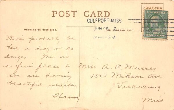Gulfport Mississippi Twilight Scene Sailing Vintage Postcard AA102315 - Image 2