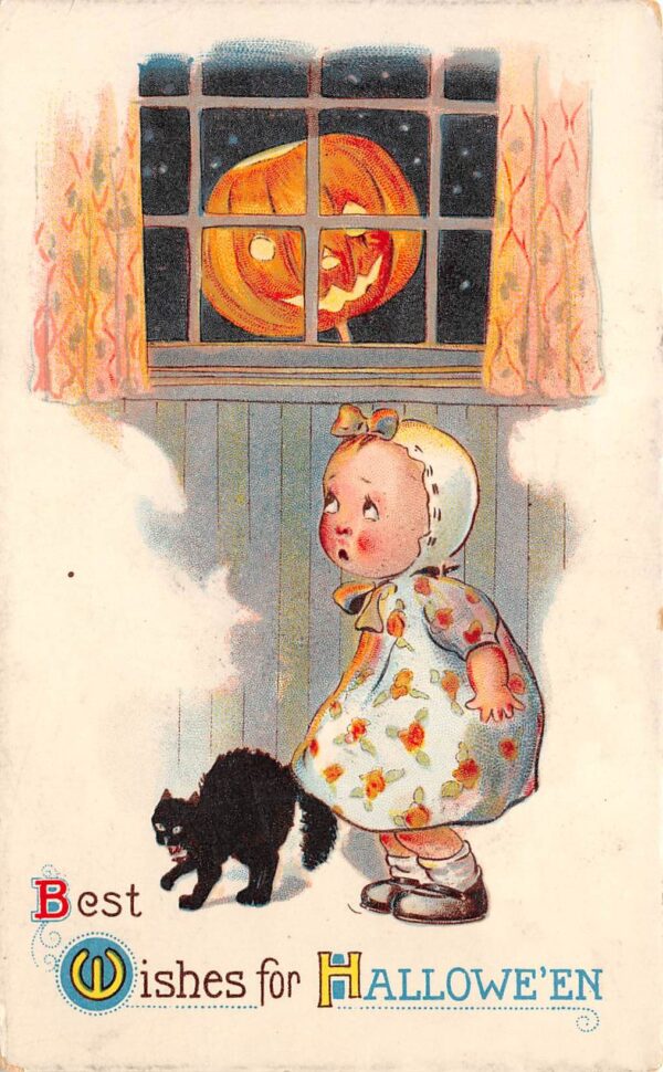 Gottschalk, Best Wishes For Hallowe'en, Child, Black Cat & JOL, PC U23672