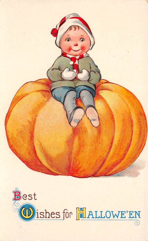 Gottschalk, Best Wishes For Hallowe'en, Child & Large Pumpkin, PC U23673