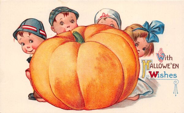 Gottschalk, With Hallowe'en Wishes, Children Behind Large Pumpkin, PC U23674