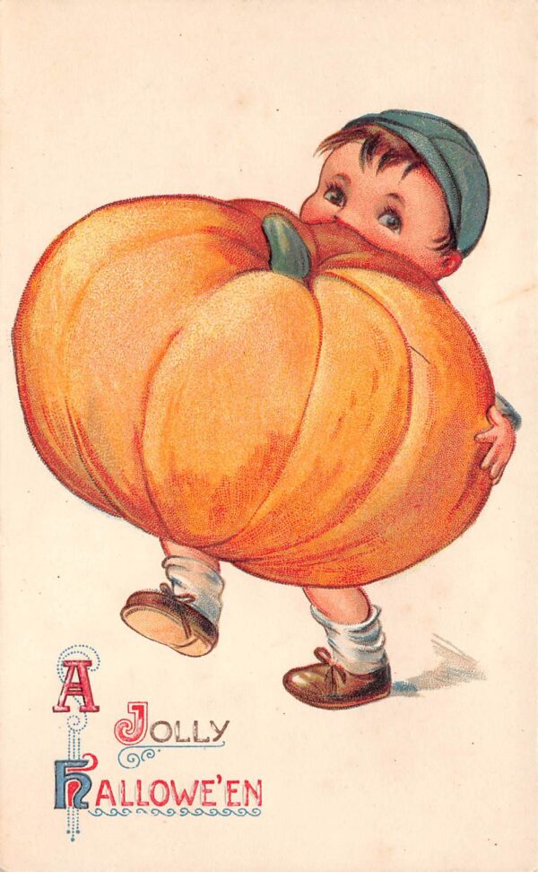 Gottschalk, A Jolly Hallowe'en, Boy With Large Pumpkin, Vintage PC U23675