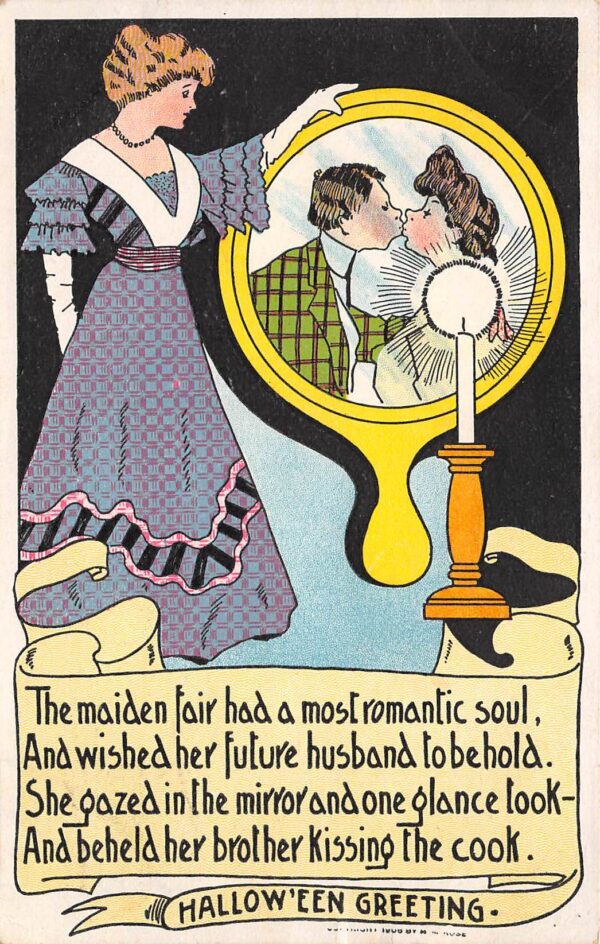 The Rose Co., Hallowe'en Greeting, Couple In Mirror, Vintage Postcard U23678