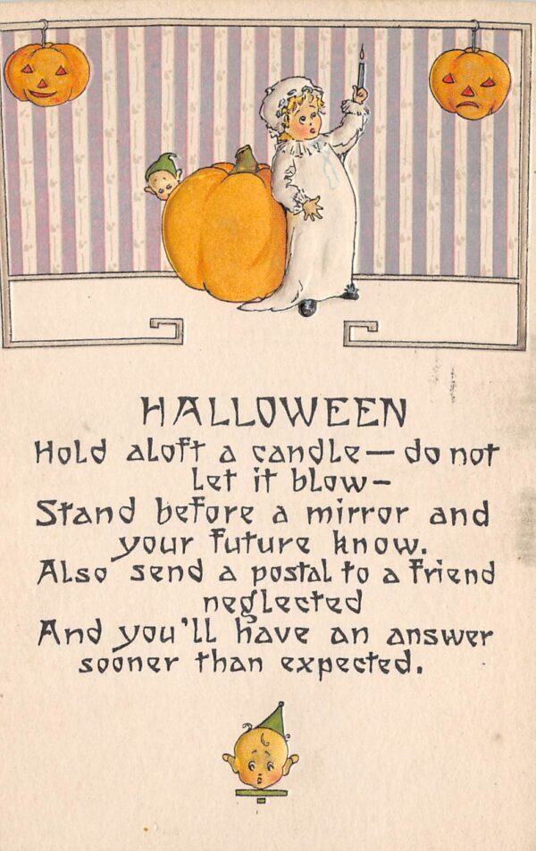 Nash, Hallowe'en Series No. 30, Child & Elf W/ JOLs & Pumpkin, PC U23686