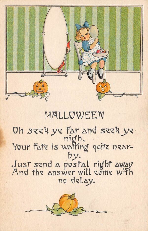 Nash, Hallowe'en Series No. 30, Girl W/ Mirror & Elf, JOLs PC U23688
