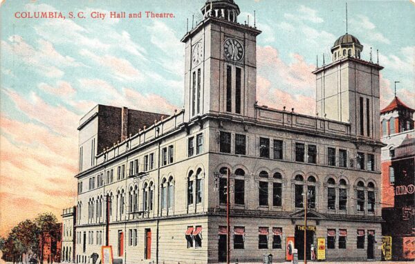 Columbia South Carolina City Hall & Theatre, Color Lithograph, PC U23694