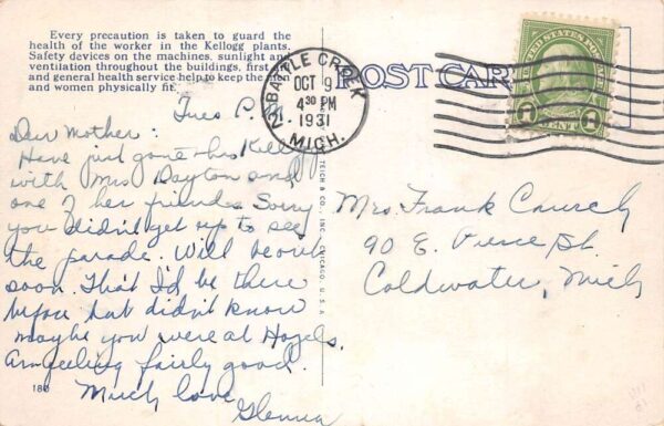 Battle Creek Michigan Kellogg Co Medical and Dental Office Postcard AA102428 - Image 2