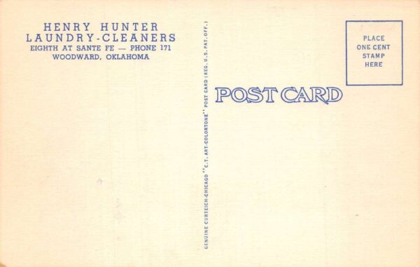 Woodward Oklahoma Henry Hunter Laundry Cleaners Fur Storage Postcard AA102430 - Image 2
