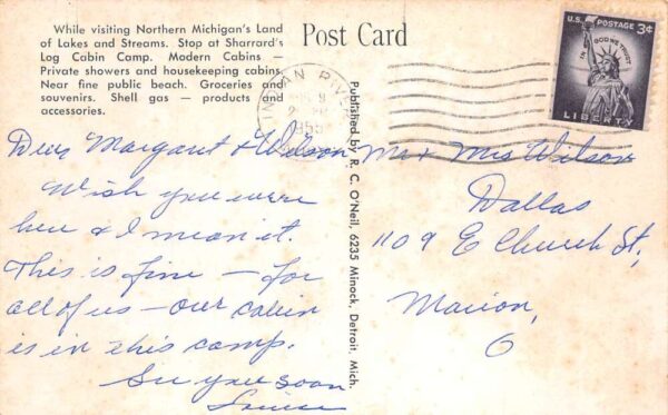 Indian River Michigan Sharrard's Log Cabin Camp Shell Gas Station PC AA102456 - Image 2