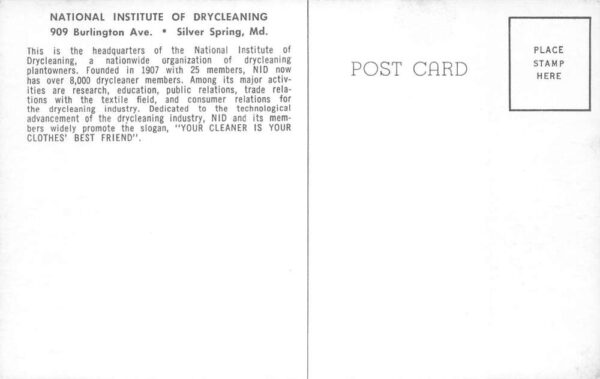 Silver Spring Maryland National Institute of Drycleaning Postcard AA102468 - Image 2