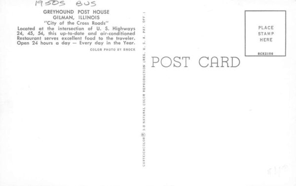 Gilman Illinois Greyhound Post House Vintage Postcard AA102475 - Image 2