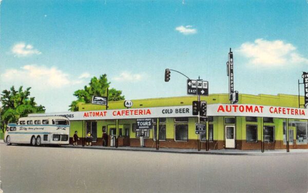 Holbrook Arizona Automat Cafeteria Greyhound Bus Stop Vintage Postcard AA102481