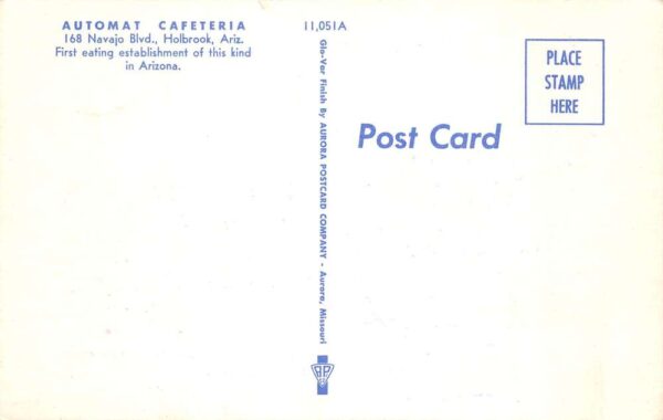 Holbrook Arizona Automat Cafeteria Greyhound Bus Stop Vintage Postcard AA102481 - Image 2