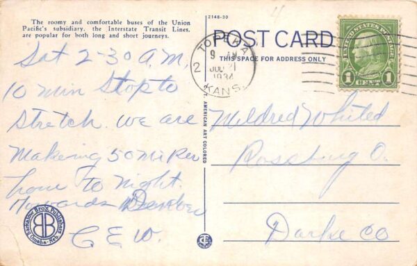 Interstate Transit Lines Transcontinental Bus Interior Postcard AA102485 - Image 2