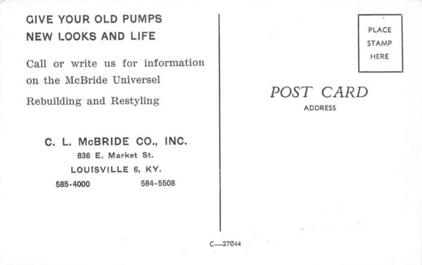 Louisville Kentucky McBride Co Gas Pump Ad Vintage Postcard AA102496 - Image 2