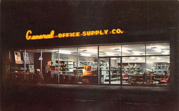 Lafayette Louisiana General Office Supply Co at Night Vintage Postcard AA102498