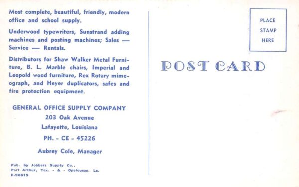 Lafayette Louisiana General Office Supply Co at Night Vintage Postcard AA102498 - Image 2