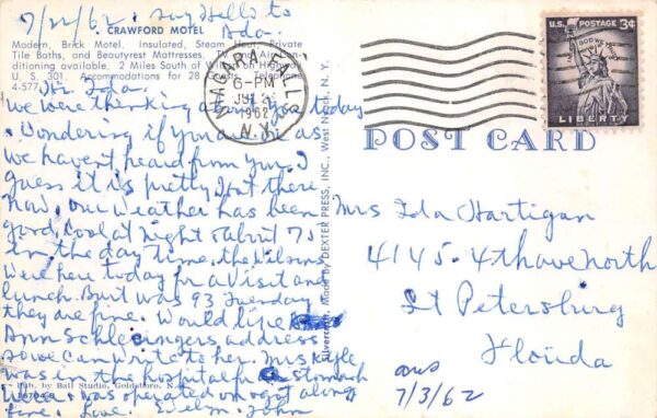 Niagara Falls New York Crawford Motel Vintage Postcard AA102501 - Image 2