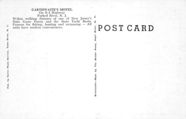 Forked River New Jersey Garthwaite's Motel Vintage Postcard AA102513 - Image 2