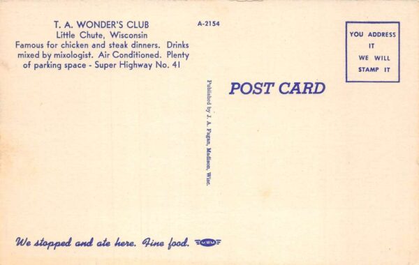 Little Chute Wisconsin TA Wonder's Club Vintage Postcard AA102518 - Image 2