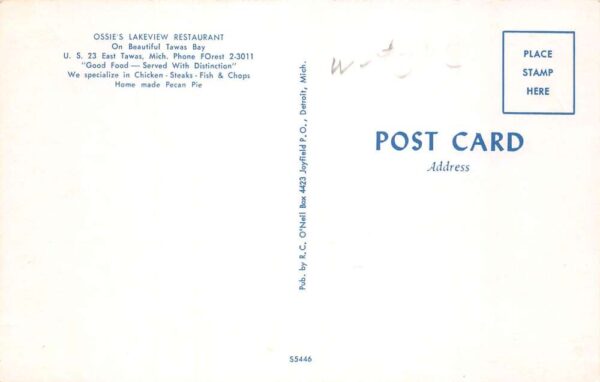 East Tawas Michigan Ossie's Lakeview Restaurant Vintage Postcard AA102520 - Image 2