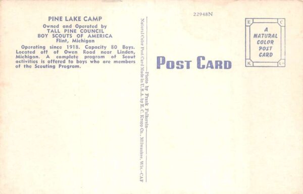 Flint Michigan Pine Lake Camp Aerial View Vintage Postcard AA102522 - Image 2