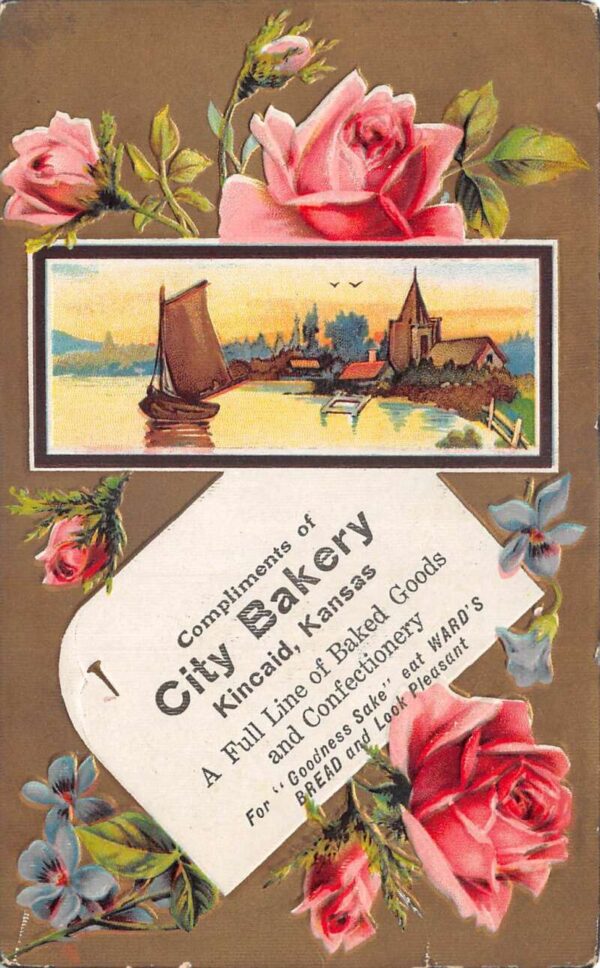 Kincaid Kansas City Bakery Ad Pink Roses Waterfront Scene Postcard AA102524