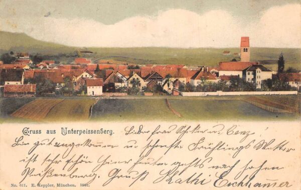 Unterpeissenberg Germany Birds Eye View Gruss aus Vintage Postcard AA86174