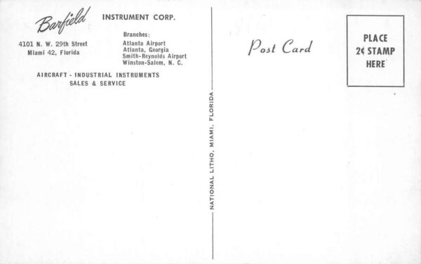 Miami Florida Barfield Instrument Corp Vintage Postcard AA86175 - Image 2