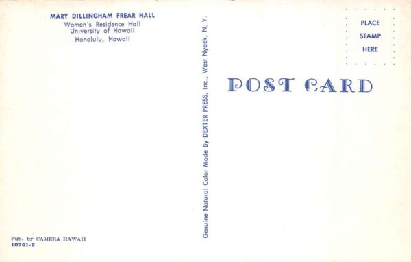 Honolulu Hawaii University Mary D Frear Hall Womens Dorm Postcard AA86182 - Image 2