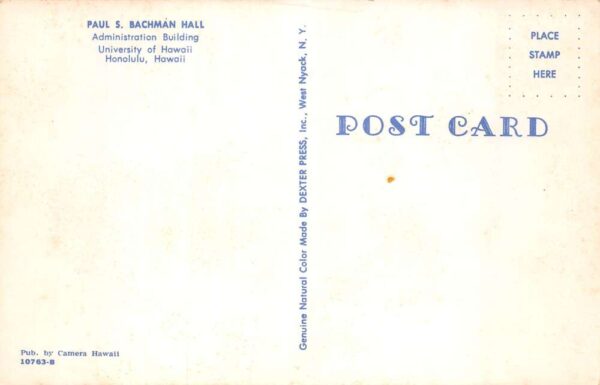 Honolulu Hawaii University Admin Bldg Bachman Hall Postcard AA86183 - Image 2
