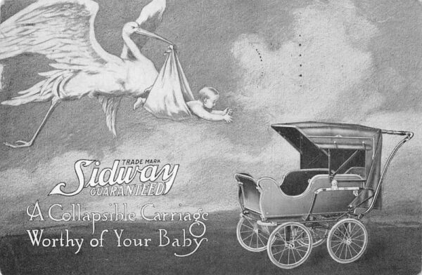 Sidway Collapsible Baby Carriage Stork Advertising Vintage Postcard AA86189