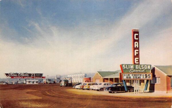Elko Nevada Slim Olson's Cafe Nevadas Largest Station Vintage Postcard AA86211