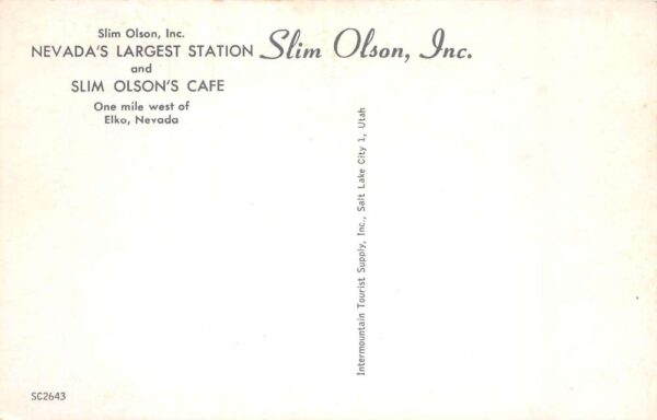 Elko Nevada Slim Olson's Cafe Nevadas Largest Station Vintage Postcard AA86211 - Image 2