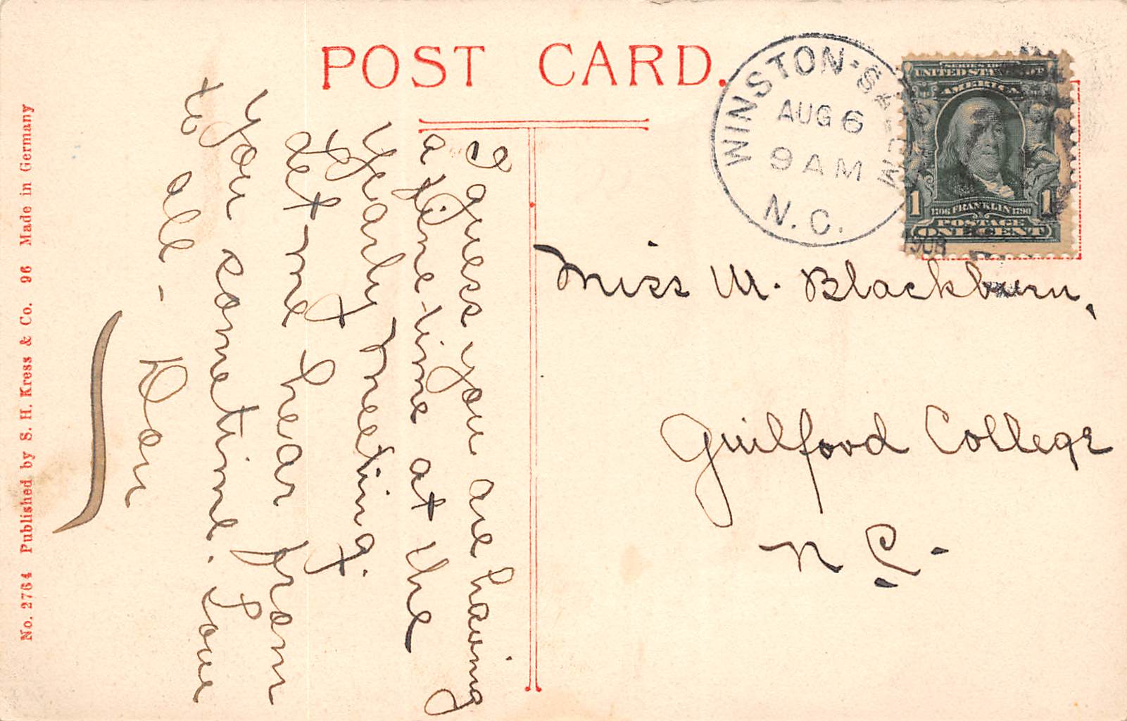 Winston-Salem North Carolina Aerial View Looking S., Color Lithograph PC U20049 - Image 2