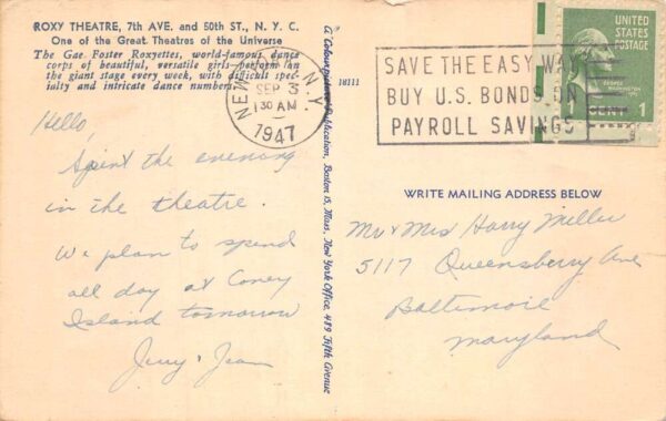 New York City Roxy Theatre Gae Foster Roxyettes Dancers Postcard AA86275 - Image 2