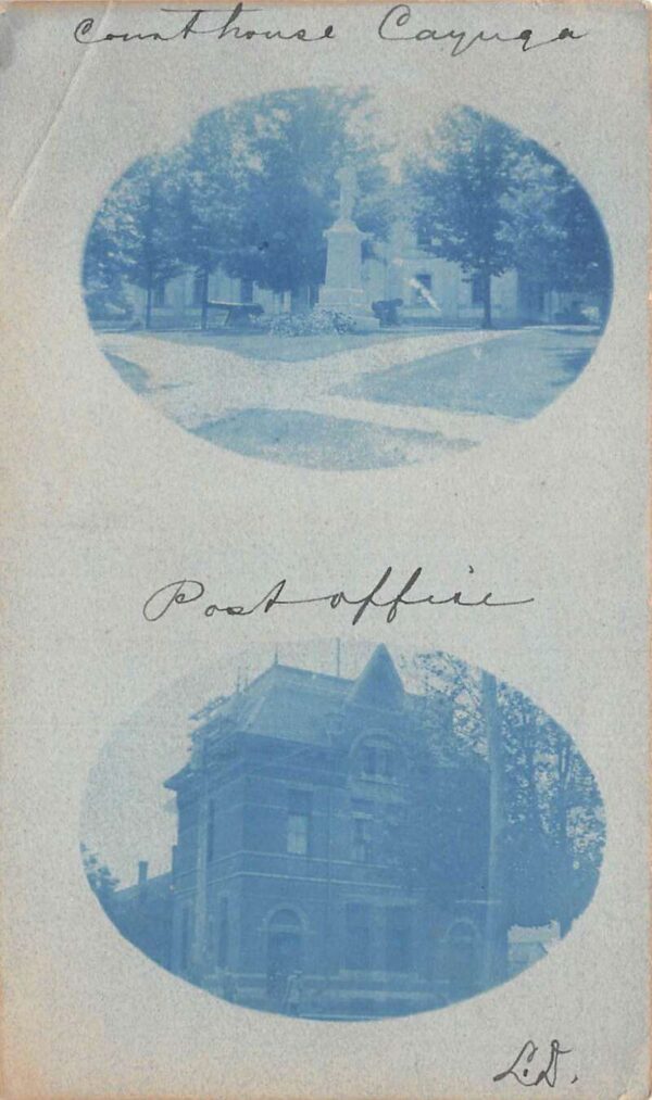 Cayuga Ontario Canada Post Office Court House Cyanotype Real Photo PC AA86286